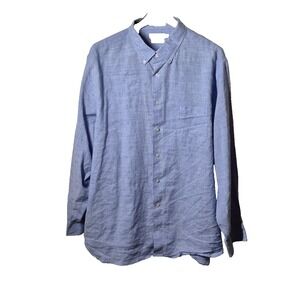 Daniel Cremieux Shirt Mens 2XL Blue Signature Collection Linen Blend Button Down